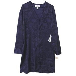 Erika Taylor Intimates Purple Floral Satin Long Sleeve Pajama Sleep Shirt M NEW
